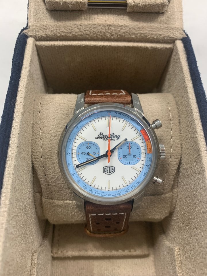  Shop Authentic Breitling Top Time Deus Limited Edition White Dial Brown Leather Strap Watch for Men - A233112A1A1X1 - Luxxuri