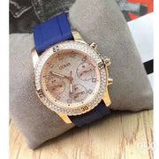  Shop Authentic Guess Confetti Diamonds Gold Dial Blue Rubber Strap Watch For Women - W1098L6 - Luxxuri