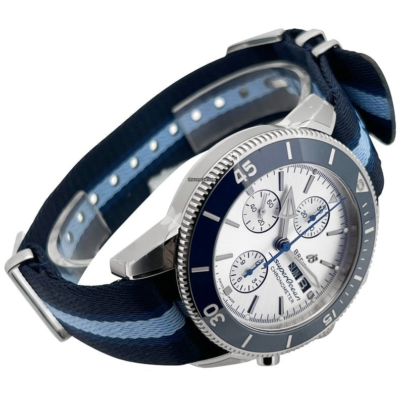  Shop Authentic Breitling Superocean Heritage Chronograph 44 Ocean Conservancy Silver Dial Two Tone NATO Strap Watch for Men - A133131A1G1W1 - Luxxuri