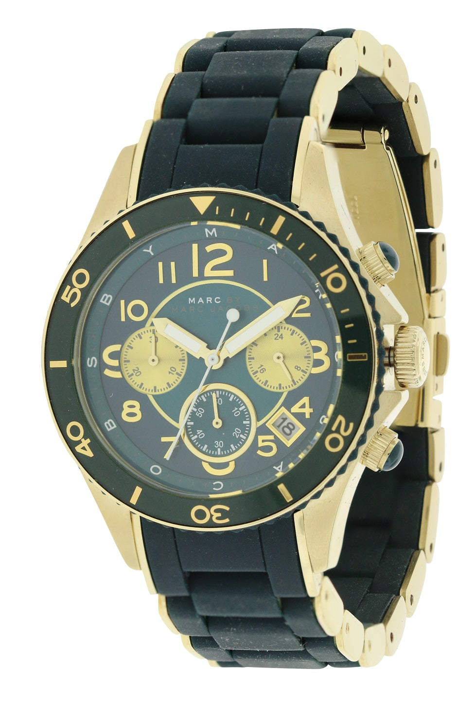  Shop Authentic Marc Jacobs Rock Chronograph Green Dial Green Silicone Strap Watch for Women - MBM2597 - Luxxuri