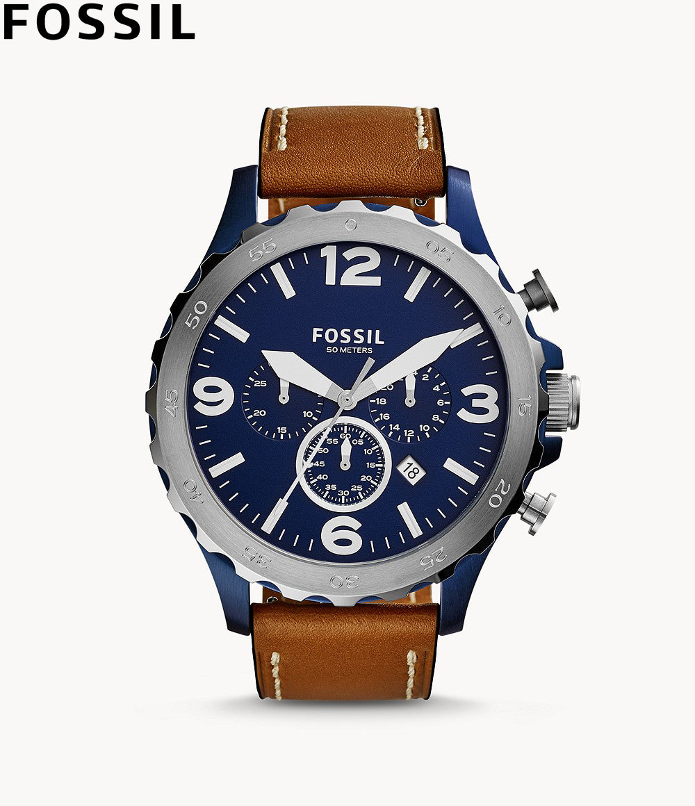  Shop Authentic Fossil Nate Chronograph Navy Blue Dial Brown Leather Strap Watch for Men - JR1504 - Luxxuri