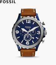  Shop Authentic Fossil Nate Chronograph Navy Blue Dial Brown Leather Strap Watch for Men - JR1504 - Luxxuri