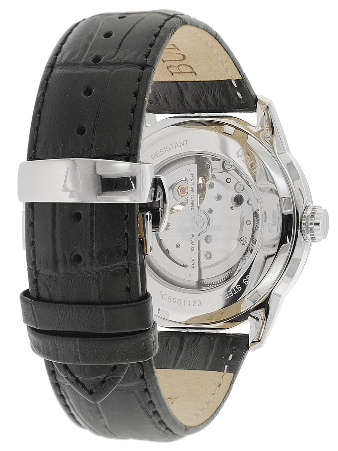  Shop Authentic Bulova BVA Classic Automatic Silver Dial Black Leather Strap Watch for Men - 96A135 - Luxxuri