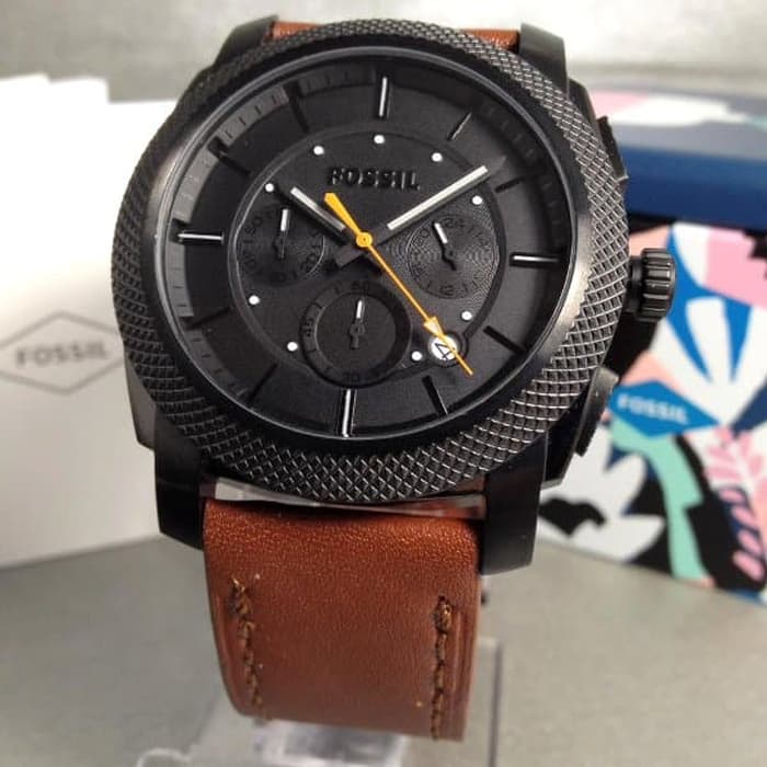  Shop Authentic Fossil Machine Chronograph Black Dial Brown Leather Strap Watch for Men - FS5234 - Luxxuri
