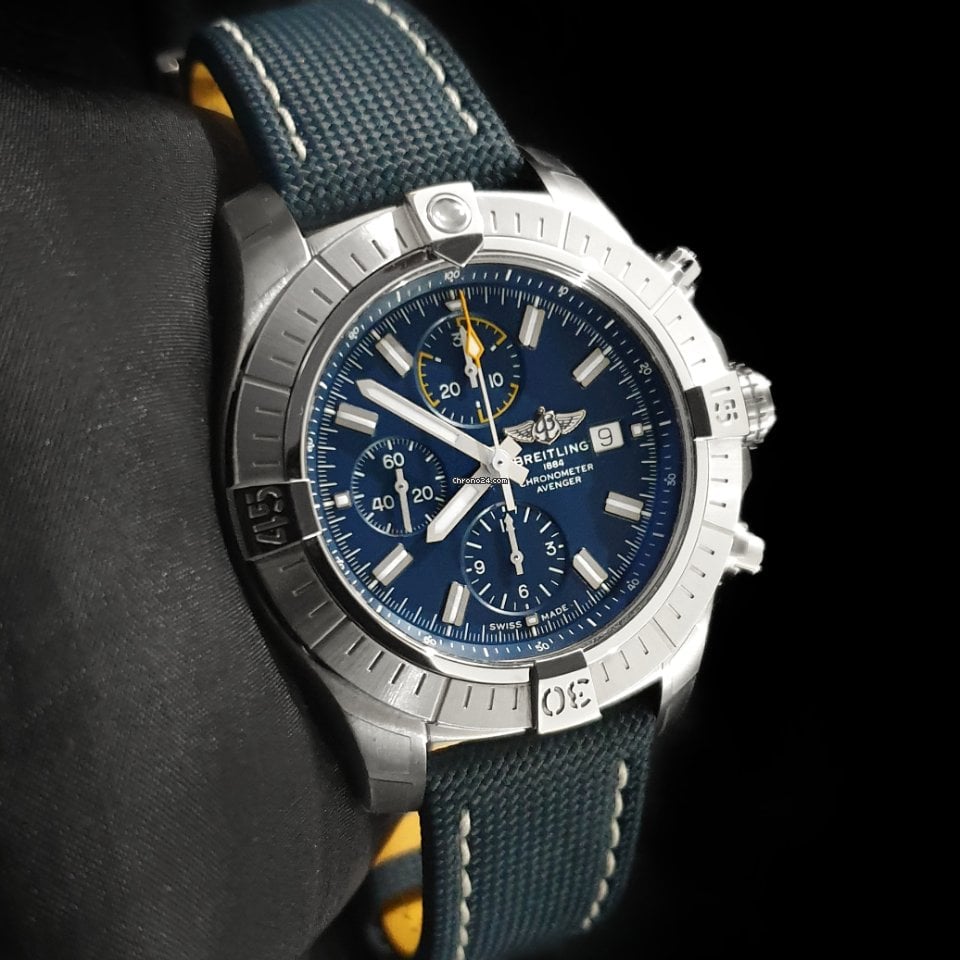  Shop Authentic Breitling Avenger Chronograph 45mm Blue Dial Blue Calfskin Strap Watch for Men - A13317101C1X2 - Luxxuri