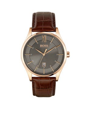  Shop Authentic Hugo Boss Ambassador Grey Dial Brown Leather Strap Watch for Men - 1513387 - Luxxuri