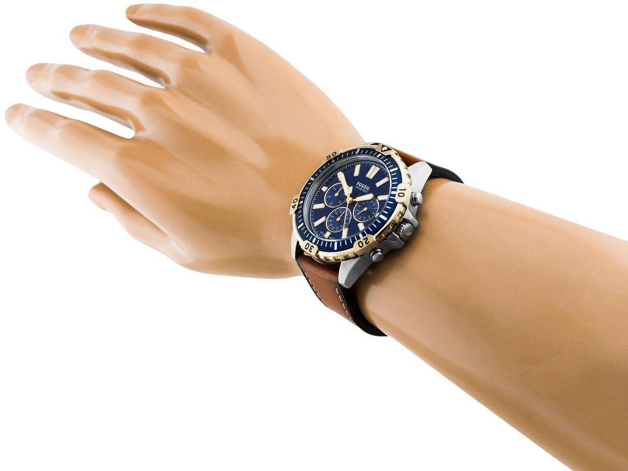  Shop Authentic Fossil Garrett Chronograph Blue Dial Brown Leather Strap Watch for Men - FS5625 - Luxxuri