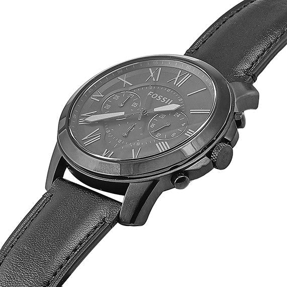  Shop Authentic Fossil Grant Chronograph Black Dial Black Leather Strap Watch for Men - FS5132 - Luxxuri