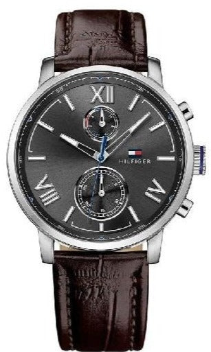  Shop Authentic Tommy Hilfiger Aiden Quartz Black Dial Brown Leather Strap Watch for Men - 1791309 - Luxxuri