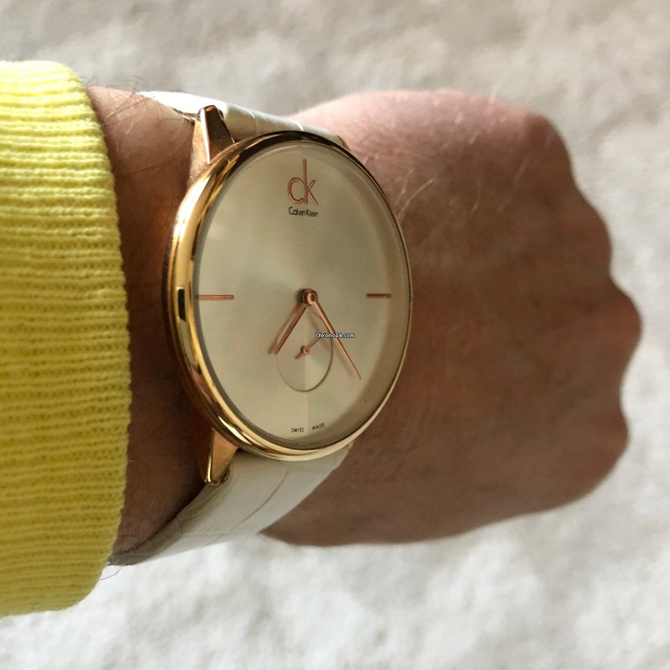  Shop Authentic Calvin Klein Accent Silver Dial White Leather Strap Watch for Women - K2Y216K6 - Luxxuri