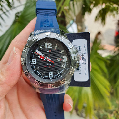  Shop Authentic Tommy Hilfiger Cole Black Dial Blue Rubber Strap Watch for Men - 1790984 - Luxxuri