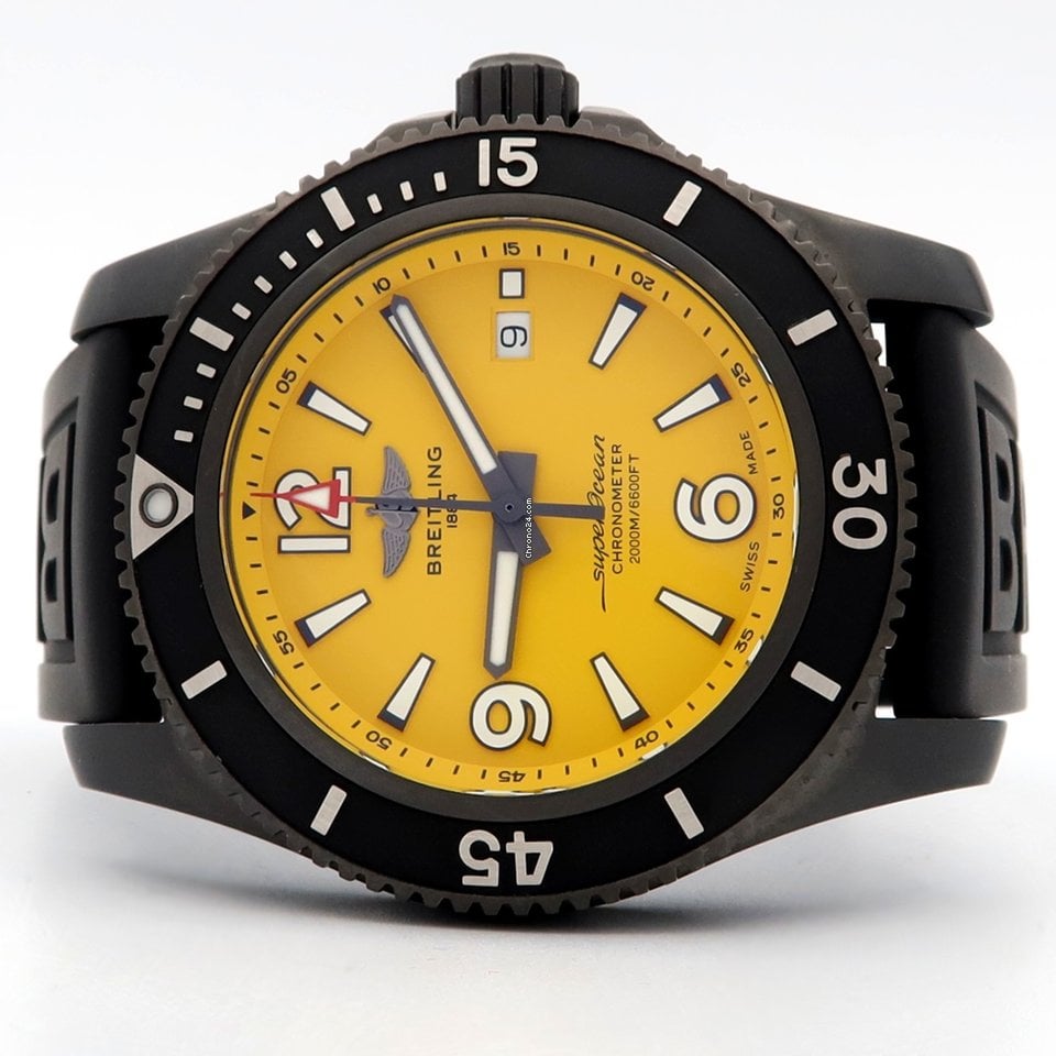  Shop Authentic Breitling Superocean Automatic 46mm Yellow Dial Black Rubber Strap Watch for Men - M17368D71I1S1 - Luxxuri