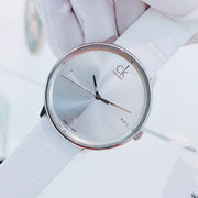  Shop Authentic Calvin Klein Accent Silver Dial White Leather Strap Watch for Men - K2Y2X1KW - Luxxuri
