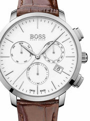  Shop Authentic Hugo Boss Slim Chronograph White Dial Brown Leather Strap Watch For Men - 1513263 - Luxxuri