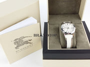  Shop Authentic Burberry The City Silver Dial White Leather Strap Watch for Women - BU9019 - Luxxuri