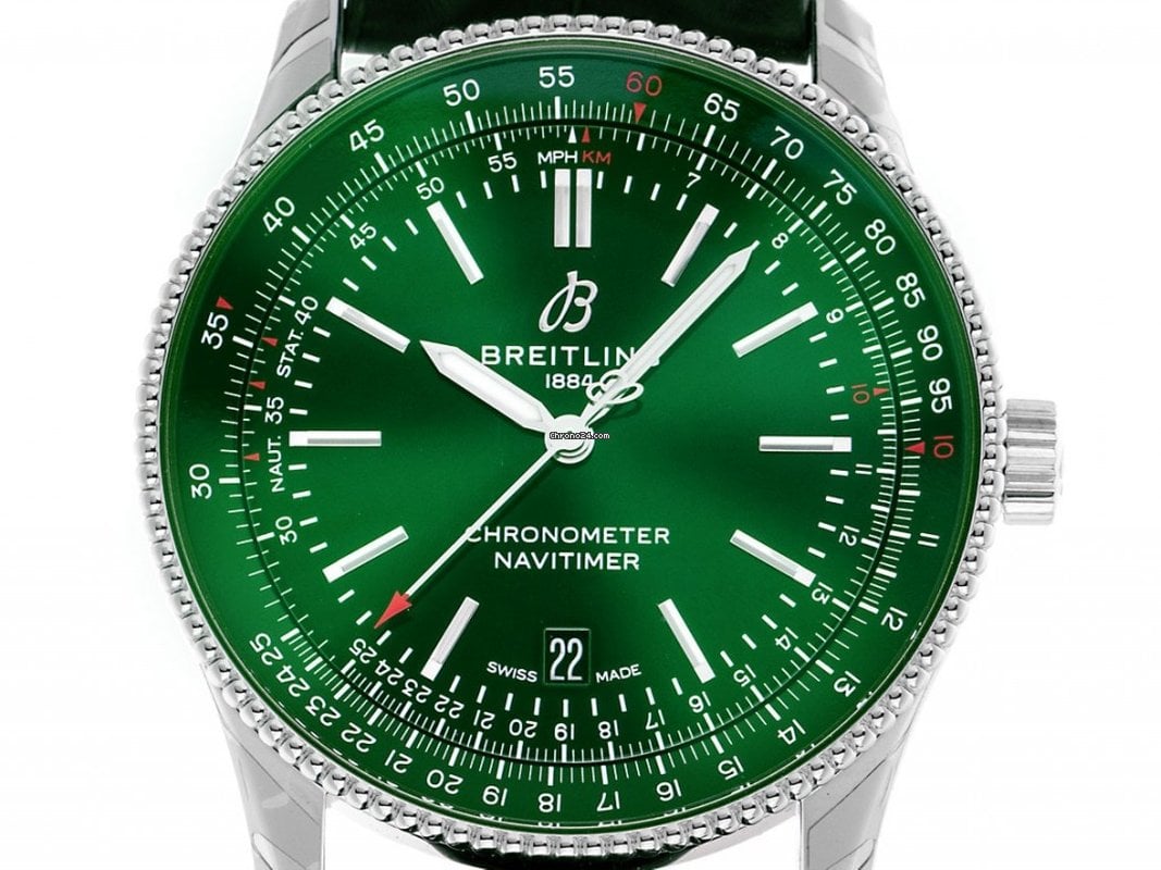  Shop Authentic Breitling Navitimer Automatic 41mm Green Dial Green Leather Strap Watch for Men - A17326361L1P1 - Luxxuri