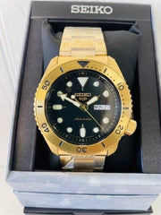  Shop Authentic Seiko 5 Sports Automatic Black Dial Gold Steel Strap Watch For Men - SRPK18 - Luxxuri