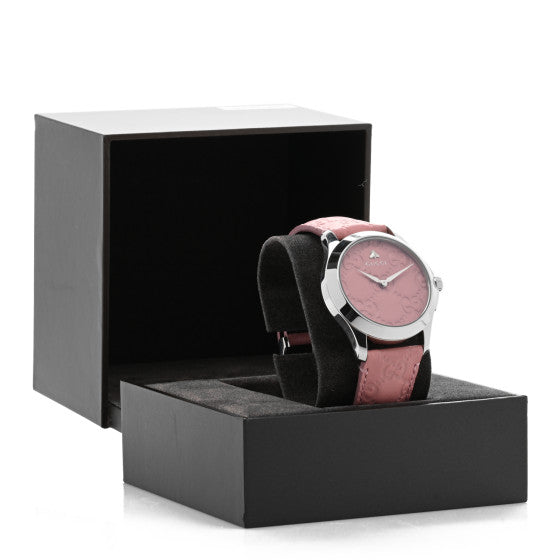  Shop Authentic Gucci G Timeless Quartz Candy Pink Dial Pink Leather Strap Watch For Women - YA1264030 - Luxxuri