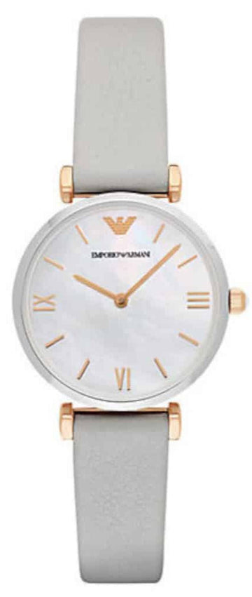  Shop Authentic Emporio Armani Gianni T Bar Quartz Mother of Pearl Dial White Leather Strap Watch For Women - AR1965 - Luxxuri