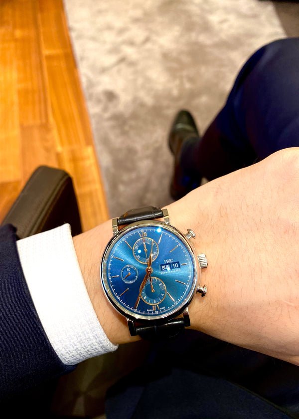  Shop Authentic IWC Portofino Chronograph Blue Dial Black Leather Strap Watch for Men - IW391036 - Luxxuri