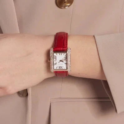  Shop Authentic Michael Kors Emery Quartz Diamonds Silver Dial Red Leather Strap Watch For Women - MK4689 - Luxxuri