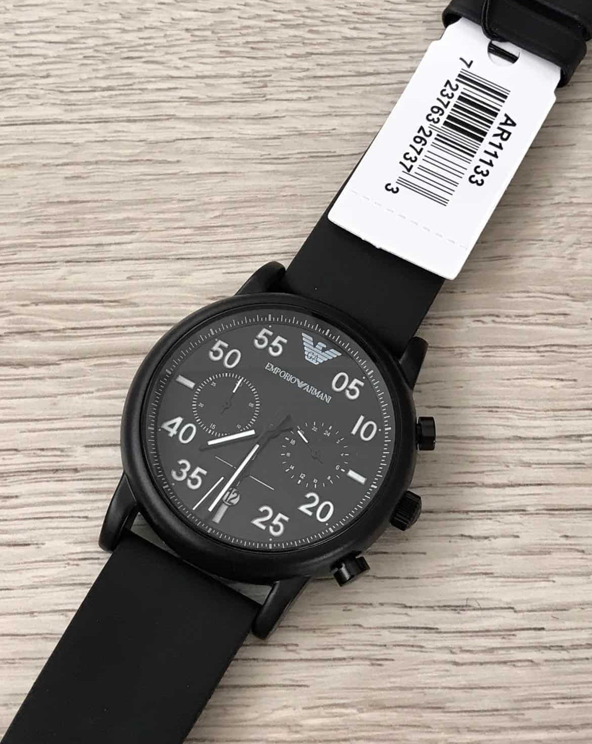  Shop Authentic Emporio Armani Luigi Chronograph Black Dial Black Leather Strap Watch For Men - AR11133 - Luxxuri