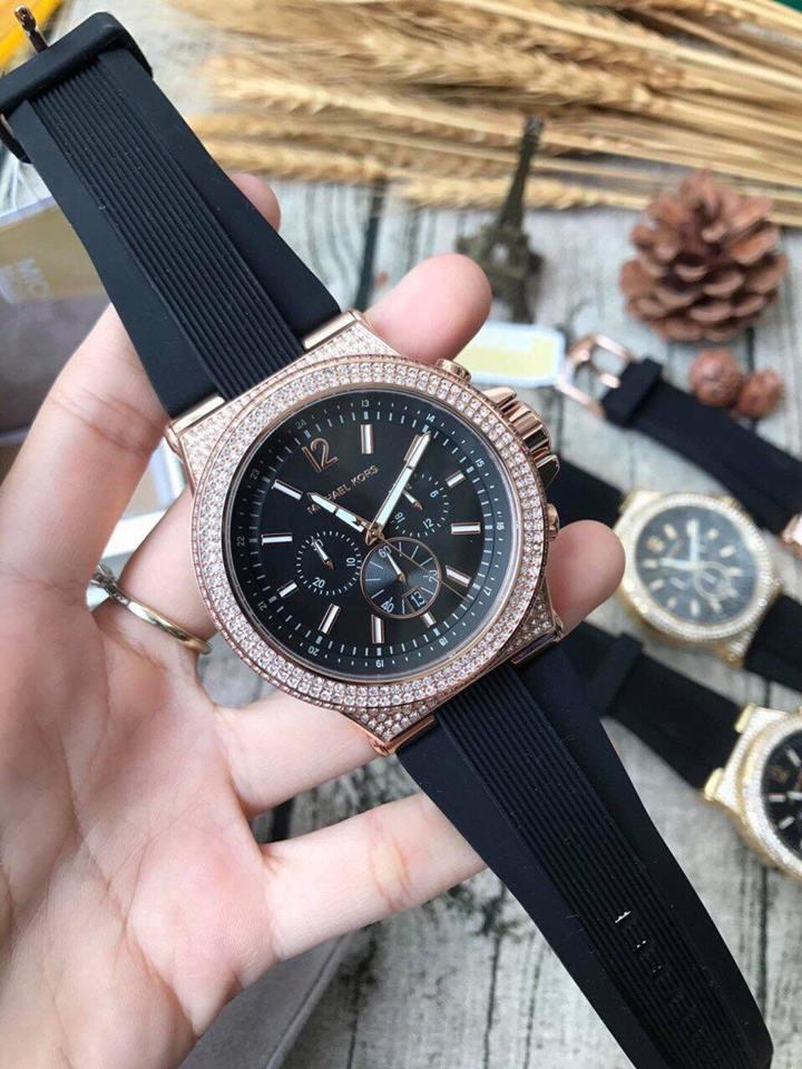  Shop Authentic Michael Kors Dylan Chronograph Black Dial Black Rubber Strap Watch For Women - MK8556 - Luxxuri