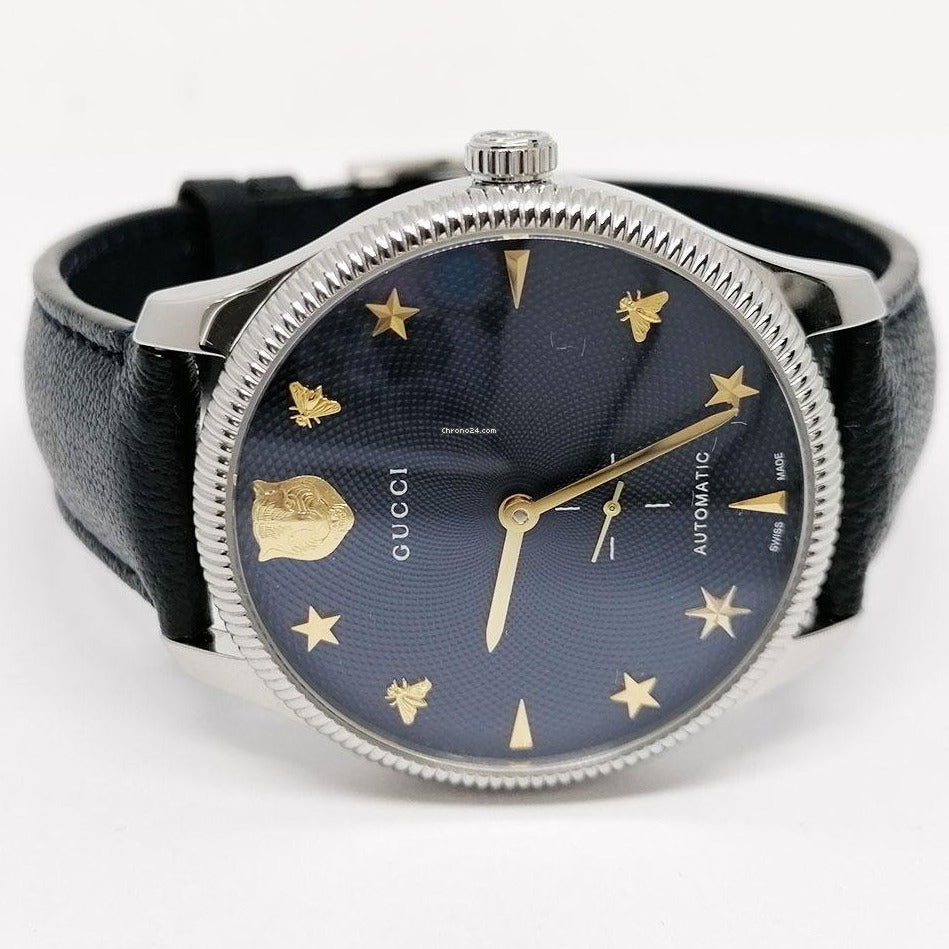  Shop Authentic Gucci G Timeless Automatic Blue Dial Black Leather Strap Watch For Men - YA126347 - Luxxuri