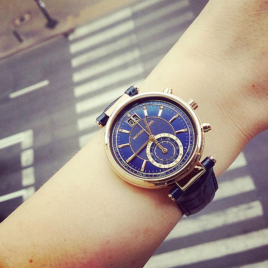  Shop Authentic Michael Kors Sawyer Blue Dial Blue Leather Strap Watch for Women - MK2425 - Luxxuri