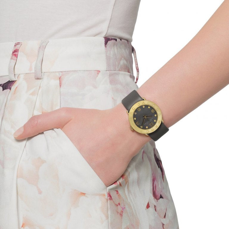  Shop Authentic Marc Jacobs Amy Grey Dial Grey Leather Strap Watch for Women - MBM1287 - Luxxuri