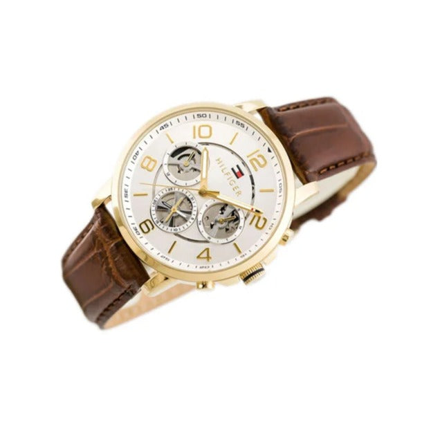  Shop Authentic Tommy Hilfiger Keagan Quartz Silver Dial Brown Leather Strap Watch for Men - 1791291 - Luxxuri