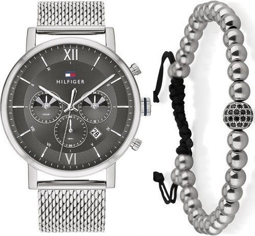  Shop Authentic Tommy Hilfiger Evan Grey Dial Silver Mesh Bracelet Watch for Men - 1710396 - Luxxuri