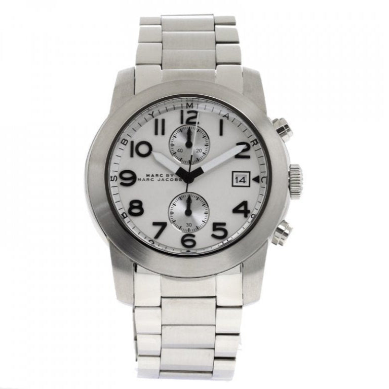  Shop Authentic Marc Jacobs Larry Chronograph White Dial Silver Steel Strap Watch for Men - MBM5030 - Luxxuri