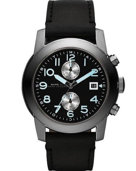  Shop Authentic Marc Jacobs Larry Chronograph Black Dial Black Leather Strap Watch for Men - MBM5054 - Luxxuri
