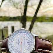  Shop Authentic Breitling Navitimer Automatic 41 White Dial Brown Leather Strap Watch for Men - A17326211G1P2 - Luxxuri