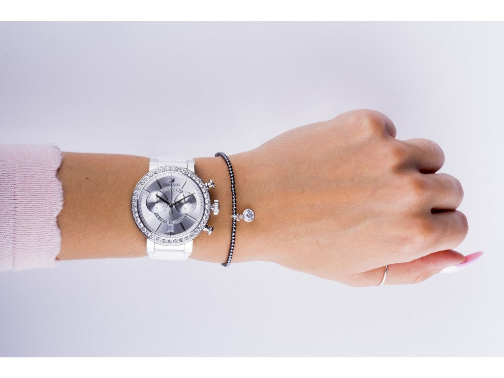  Shop Authentic Swarovski Citra Sphere Chronograph White Dial White Leather Strap Watch for Women - 5027127 - Luxxuri