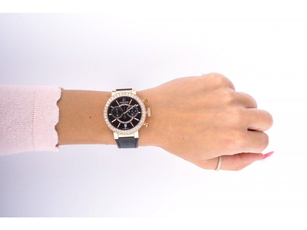  Shop Authentic Swarovski Citra Sphere Chronograph Black Dial Black Leather Strap Watch for Women - 5055209 - Luxxuri