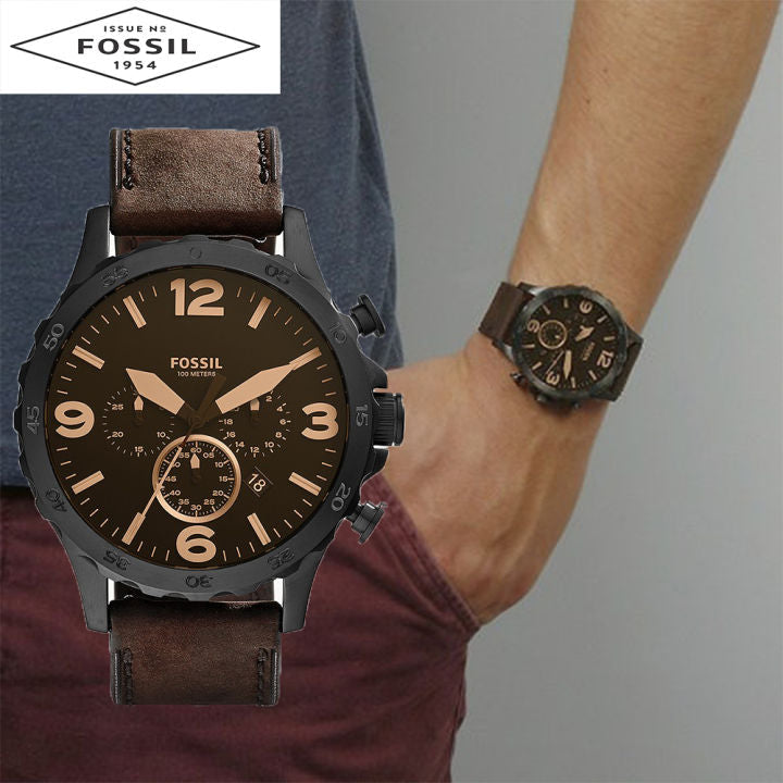  Shop Authentic Fossil Nate Chronograph Brown Dial Brown Leather Strap Watch for Men - JR1487 - Luxxuri
