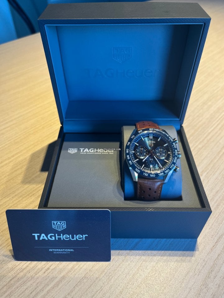  Shop Authentic Tag Heuer Carrera Automatic Chronograph Blue Dial Brown Leather Strap Watch for Men - CBN2A1A.FC6537 - Luxxuri