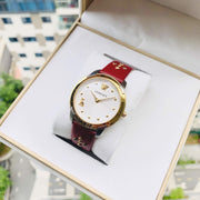  Shop Authentic Versace Audrey Quartz Silver Dial Red Leather Strap Watch for Women - VELR00219 - Luxxuri