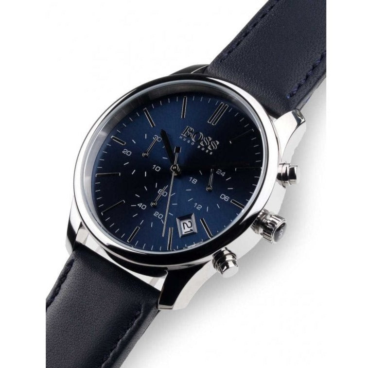  Shop Authentic Hugo Boss Time One Blue Dial Black Leather Strap Watch for Men - 1513431 - Luxxuri