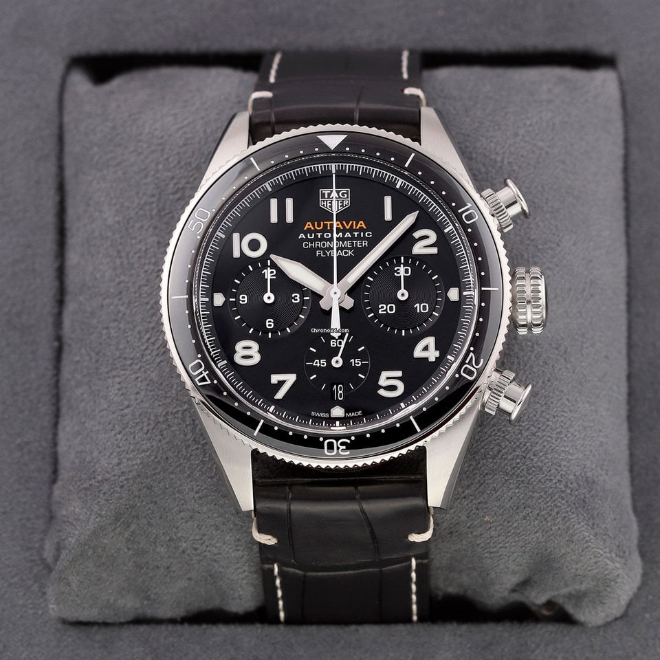 Shop Authentic Tag Heuer Autavia Chronometer Flyback Automatic Chronograph Black Dial Black Leather Strap Watch for Men - CBE511A.FC8279 - Luxxuri