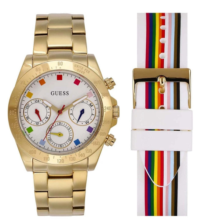 Shop Authentic Guess Exclusive Multi Color White Dial Gold Steel Strap Watch for Women - GW0457L1 - Luxxuri