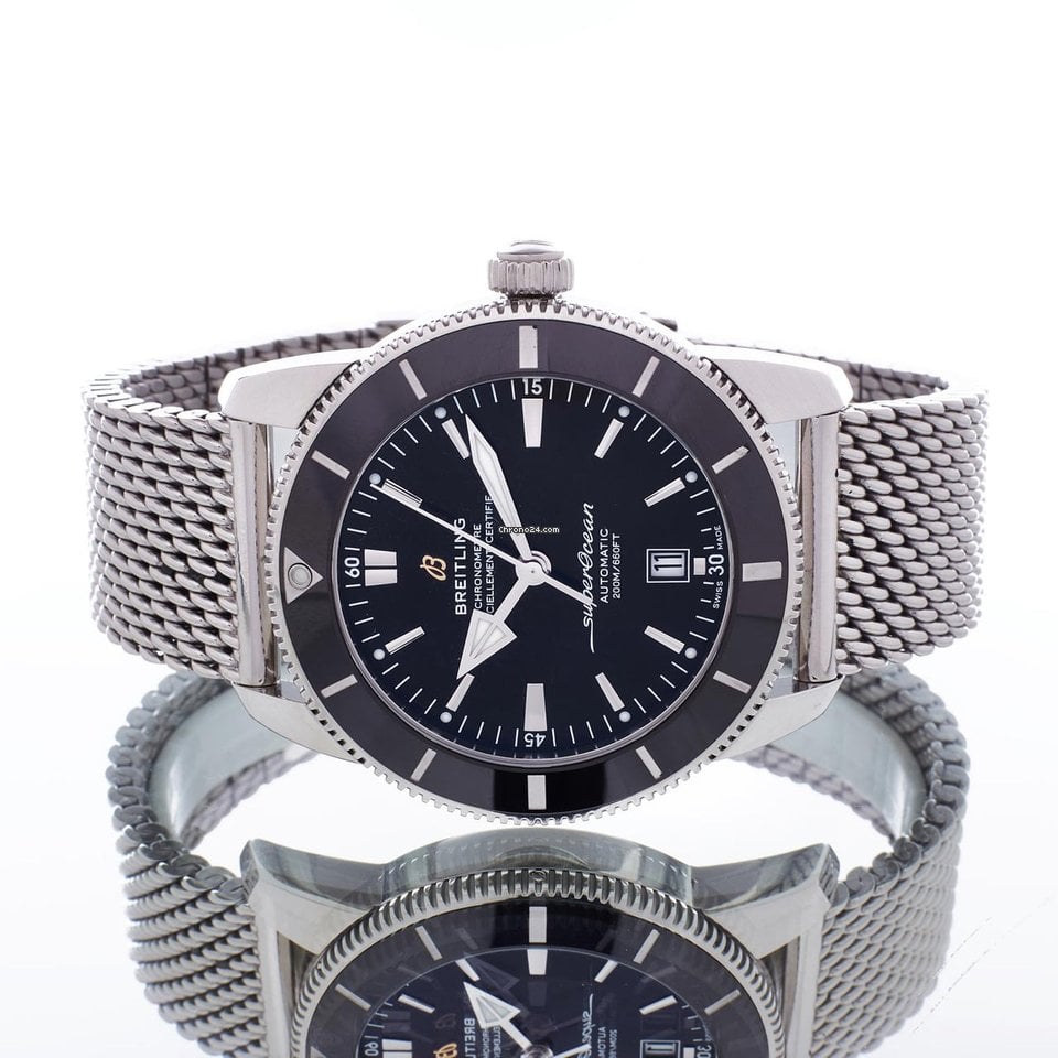  Shop Authentic Breitling Superocean Heritage B20 Automatic 46 Black Dial Silver Mesh Bracelet Watch for Men - AB2020121B1A1 - Luxxuri