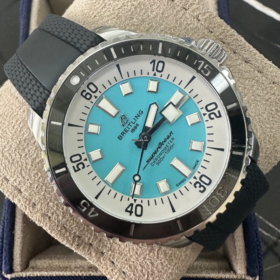  Shop Authentic Breitling Superocean Automatic 44 Turquoise Dial Black Rubber Strap Watch for Men - A17376211L2S1 - Luxxuri