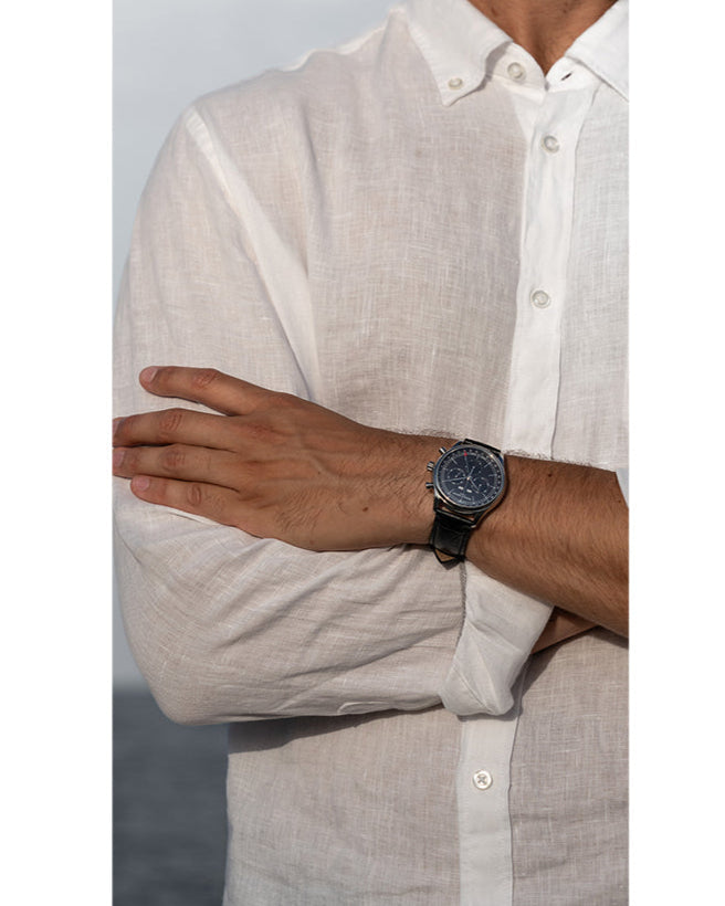  Shop Authentic Armani Exchange Hampton Quartz Blue Dial Black Leather Strap Watch for Men - AX2411 - Luxxuri