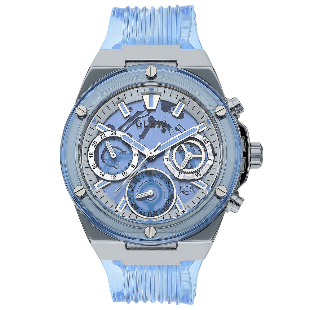  Shop Authentic Guess Athena Active Life Clear White Dial Blue Rubber Strap Watch for Women - GW0409L1 - Luxxuri