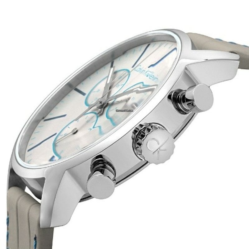  Shop Authentic Calvin Klein City Chronograph White Dial White Leather Strap Watch for Men - K2G271Q4 - Luxxuri
