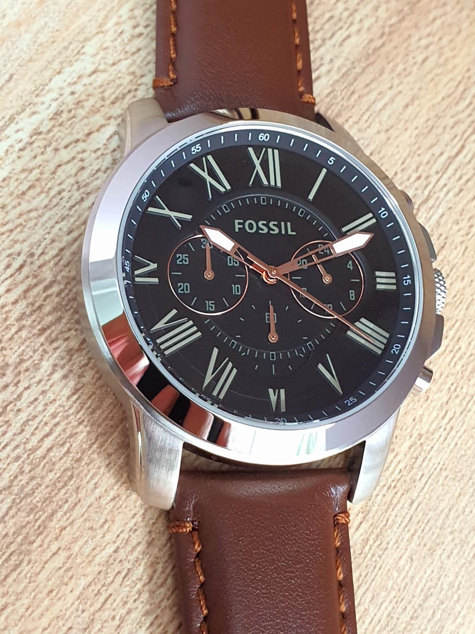  Shop Authentic Fossil Grant Chronograph Black Dial Brown Leather Strap Watch for Men - FS4813 - Luxxuri