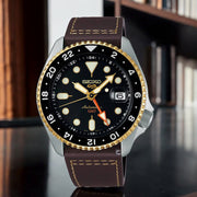  Shop Authentic Seiko 5 Sports SKX GMT Automatic Mocha Black Dial Brown Leather Strap Watch For Men - SSK036K1 - Luxxuri